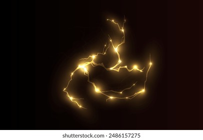 Rayo de Vector aislado amarillo claro png. Efecto de rayo de neón natural realista Tormenta de trueno. Fuerza Recargo de energía Trueno. Luz del rayo de Blitz Thunder enciende destello de tormenta	
