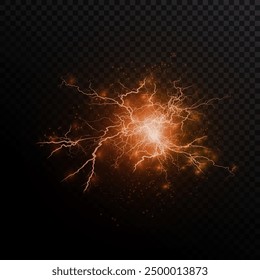 Light yellow isolated vector lightning png. Realistic natural glow gold lightning effectThunderstorm. Strength Energy charge Thunder. Blitz Lightning Thunder Light Sparks Storm Flash	
