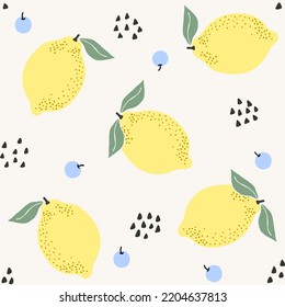 light yellow lemon on light yellow background  seamless pattern kiddy cartoon style for wallpaper, banner, label, cover, card, texture etc. vector design.