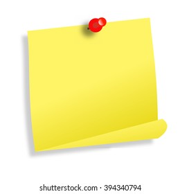 Light yellow note with red pin on white background