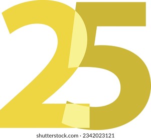 light yellow number twenty five isolated on white background. vector illustration