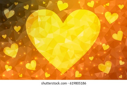 Light yellow, orange vector abstract glitter heart shape on white background in love concept for valentine's day with sweet and romantic moment. Polygonal design for your business.