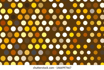 Light Yellow, Orange vector backdrop with dots. Blurred bubbles on abstract background with colorful gradient. Pattern of water, rain drops.