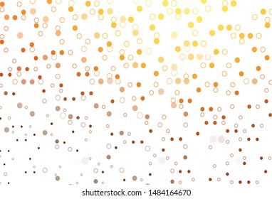 Light Yellow, Orange vector backdrop with dots. Blurred bubbles on abstract background with colorful gradient. Pattern of water, rain drops.