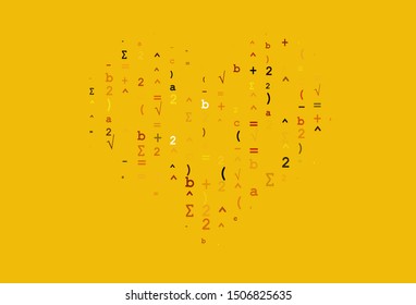 Light Yellow, Orange vector backdrop with algebra elements. Modern geometrical illustration with numerals. Template for cell phone backgrounds.