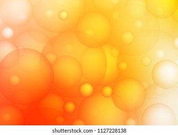 Light Yellow, Orange vector background with bubbles. Glitter abstract illustration with blurred drops of rain. Pattern can be used as texture of water, rain drops.