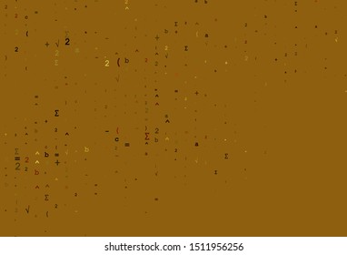 Light Yellow, Orange vector background with Digit symbols. Abstract illustration with colored algebra signs. Pattern for ads, booklets, leaflets of education.