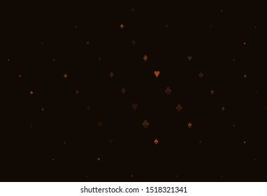 Light Yellow, Orange vector background with cards signs. Colorful gradient with signs of hearts, spades, clubs, diamonds. Pattern for ads of parties, events in Vegas.