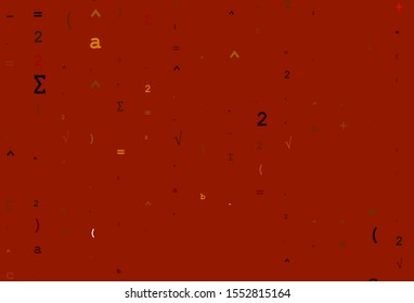 Light Yellow, Orange vector background with Digit symbols. Colored mathematic signs with gradient on white background. Pattern for school, grammar websites.