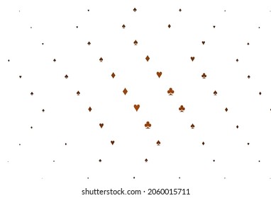 Light Yellow, Orange vector background with cards signs. Colorful gradient with signs of hearts, spades, clubs, diamonds. Pattern for ads of parties, events in Vegas.