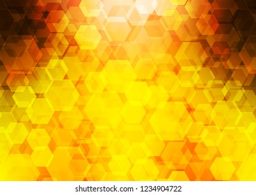 Light Yellow, Orange vector blurry hexagon background. Brand new colored illustration in blurry style with gradient. The best hexagonal design for your business.