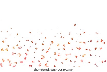 Light Yellow, Orange vector cover with Euro, Dollar, Yen signs. Abstract illustration with colored financial digital symbols. The pattern can be used as ads, poster, banner for payments.