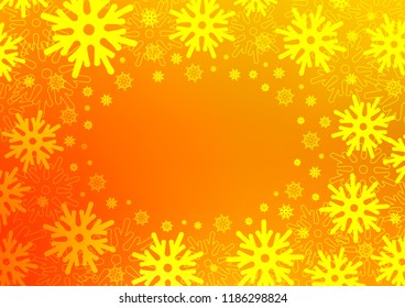 Light Yellow, Orange vector cover with beautiful snowflakes. Modern geometrical abstract illustration with crystals of ice. The pattern can be used for new year leaflets.