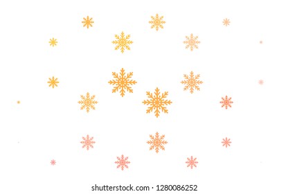 Light Yellow, Orange vector cover with beautiful snowflakes. Shining colored illustration with snow in christmas style. The pattern can be used for new year ad, booklets.