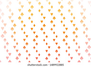 Light Yellow, Orange vector cover with symbols of gamble. Colored illustration with hearts, spades, clubs, diamonds. Smart design for your business advert of casinos.