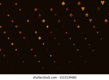 Light Yellow, Orange vector cover with symbols of gamble. Glitter abstract sketch with isolated symbols of playing cards. Smart design for your business advert of casinos.