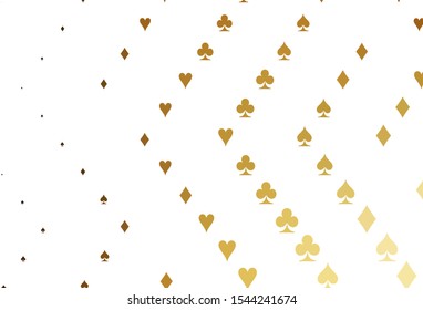 Light Yellow, Orange vector cover with symbols of gamble. Blurred decorative design of hearts, spades, clubs, diamonds. Pattern for ads of parties, events in Vegas.
