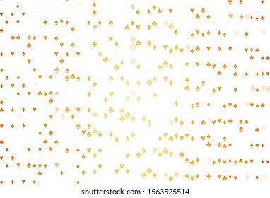 Light Yellow, Orange vector cover with symbols of gamble. Glitter abstract sketch with isolated symbols of playing cards. Smart design for your business advert of casinos.