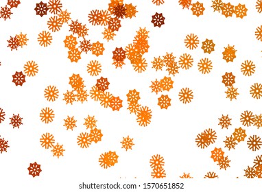 Light Yellow, Orange vector cover with beautiful snowflakes. Shining colored illustration with snow in christmas style. The pattern can be used for year new  websites.