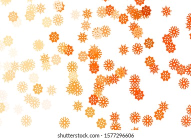 Light Yellow, Orange vector cover with beautiful snowflakes. Shining colored illustration with snow in christmas style. The pattern can be used for new year ad, booklets.