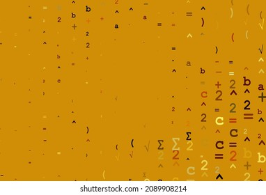 Light Yellow, Orange vector cover with math elements. Blurred design in simple style with collection of numerals. Pattern for school, grammar websites.