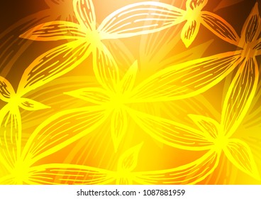 Light Yellow, Orange vector indian curved pattern. Doodles on blurred abstract background with gradient. Brand-new style for your business design.