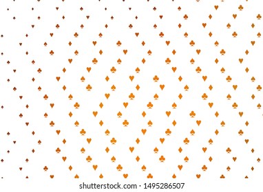 Light Yellow, Orange vector layout with elements of cards. Colorful gradient with signs of hearts, spades, clubs, diamonds. Design for ad, poster, banner of gambling websites.