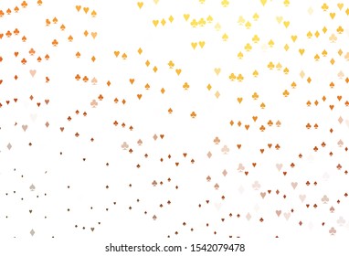 Light Yellow, Orange vector layout with elements of cards. Glitter abstract sketch with isolated symbols of playing cards. Design for ad, poster, banner of gambling websites.