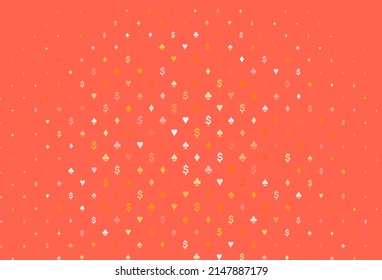 Light yellow, orange vector layout with elements of cards. Illustration with set of hearts, spades, clubs, diamonds. Pattern for ads of parties, events in Vegas.