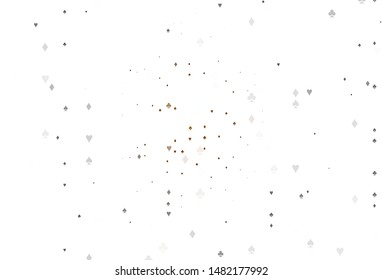 Light Yellow, Orange vector pattern with symbol of cards. Colored illustration with hearts, spades, clubs, diamonds. Pattern for leaflets of poker games, events.