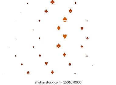 Light Yellow, Orange vector pattern with symbol of cards. Shining illustration with hearts, spades, clubs, diamonds. Pattern for booklets, leaflets of gambling houses.