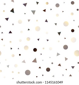 Light Yellow, Orange vector seamless texture in triangular style with circles. Modern abstract illustration with colorful dots, lines. Pattern for design of window blinds, curtains.