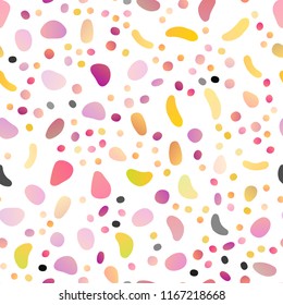 Light Yellow, Orange vector seamless texture with disks. Blurred bubbles on abstract backdrop with colorful gradient. Pattern for design of fabric, wallpapers.