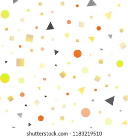Light Yellow, Orange vector seamless template with crystals, circles, squares. Decorative design in abstract style with lines, dots, cubes. Design for textile, fabric, wallpapers.