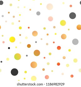Light Yellow, Orange vector seamless texture with disks. Beautiful colored illustration with blurred circles in nature style. Pattern can be used as texture of water, rain drops.