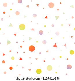 Light Yellow, Orange vector seamless pattern in polygonal style with circles. Illustration with set of colorful circles, triangles. Template for business cards, websites.