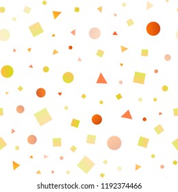 Light Yellow, Orange vector seamless layout with circles, lines, rectangles. Abstract gradient illustration with circles, triangles, cubes. Pattern for design of fabric, wallpapers.