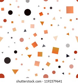 Light Yellow, Orange vector seamless background with triangles, circles, cubes. Glitter abstract illustration with spheres, squares, lines. Design for textile, fabric, wallpapers.