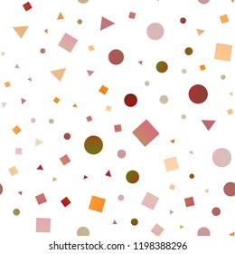 Light Yellow, Orange vector seamless template with crystals, circles, squares. Abstract illustration with colorful dots, lines, cubes. Trendy design for wallpaper, fabric makers.