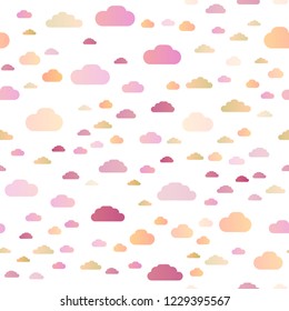 Light Yellow, Orange vector seamless cover with clouds. Illustration with abstract gradient clouds. Pattern for design of fabric, wallpapers.