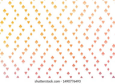 Light Yellow, Orange vector template with poker symbols. Glitter abstract sketch with isolated symbols of playing cards. Pattern for leaflets of poker games, events.