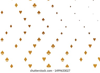 Light Yellow, Orange vector template with poker symbols. Shining illustration with hearts, spades, clubs, diamonds. Pattern for leaflets of poker games, events.