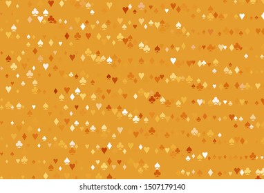 Light Yellow, Orange vector template with poker symbols. Glitter abstract sketch with isolated symbols of playing cards. Template for business cards of casinos.