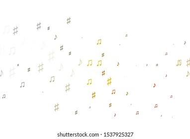 Light Yellow, Orange vector template with musical symbols. Shining illustration of colorful gradient music notes. Template for fashion magazines.
