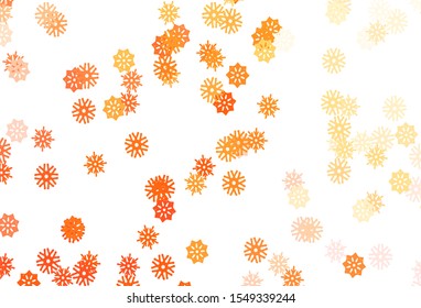 Light Yellow, Orange vector template with ice snowflakes. Modern geometrical abstract illustration with crystals of ice. New year design for your business advert.