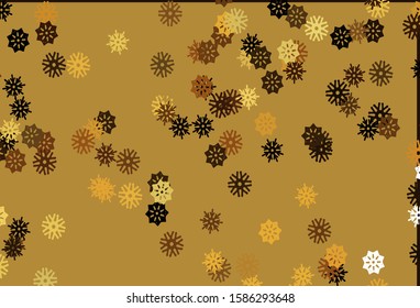 Light Yellow, Orange vector template with ice snowflakes. Glitter abstract illustration with crystals of ice. New year design for your business advert.