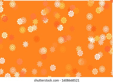 Light Yellow, Orange vector template with ice snowflakes. Modern geometrical abstract illustration with crystals of ice. New year design for your business advert.