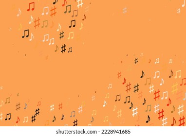 Light Yellow, Orange vector template with musical symbols. Isolated colorful music keys on abstract background. Pattern for school ad, booklets.