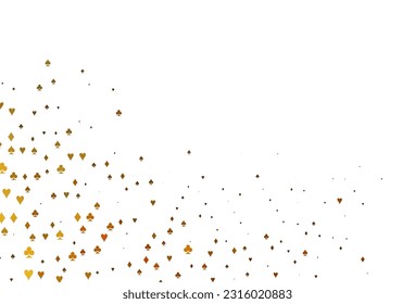 Hellgelb, orangefarbene Vektorvorlage mit Pokersymbolen. Unscharfes dekoratives Design von Herzen, Pik, Clubs, Diamanten. Muster für Werbung für Partys, Events in Vegas.