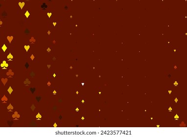 Light Yellow, Orange vector template with poker symbols. Colored illustration with hearts, spades, clubs, diamonds. Smart design for your business advert of casinos.